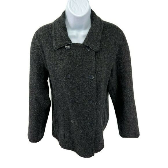 J. Jill Alpaca Wool Jacket Small Petite Blue Gray Reversible Double Breasted - Picture 4 of 12